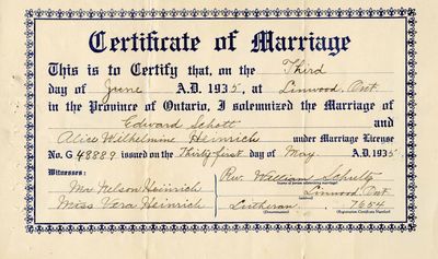 Marriage Certificate for Edward Schott and Alice Wilhelmine Heinrich