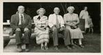 Two men and two women sitting at a picnic table