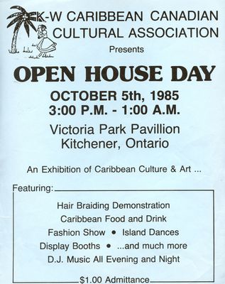 K-W Caribbean Canadian Cultural Association Open House Flyer