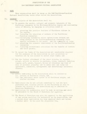 Constitution of the K-W Caribbean Canadian Cultural Association