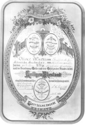 Marriage Certificate of Oliver Martin and Amanda Brubacher, Waterloo, Ontario