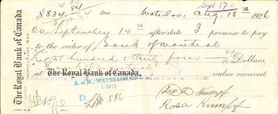 Promissory note signed by Depew D. and Rosa Kumpf, August 18, 1926