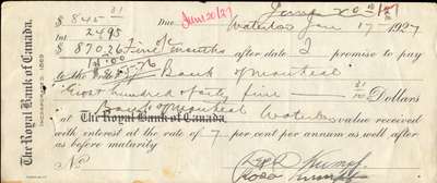 Promissory note signed by Depew D. and Rosa Kumpf, January 17, 1927