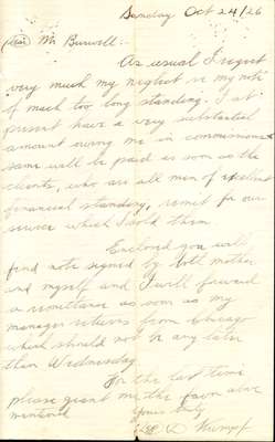 Letter to Mr. John L. Burwell from Depew D. Kumpf, October 24, 1926