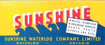 Sunshine Waterloo Advertising card, ca. 1930s