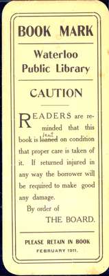 Waterloo Public Library Bookmark, 1911