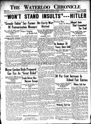 Waterloo Chronicle (Waterloo, On1868), 13 Sep 1938