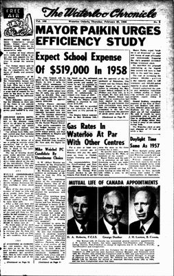 Waterloo Chronicle (Waterloo, On1868), 20 Feb 1958