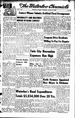 Waterloo Chronicle (Waterloo, On1868), 14 Aug 1958