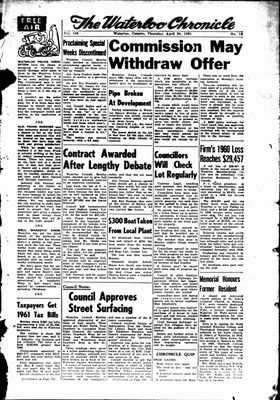 Waterloo Chronicle (Waterloo, On1868), 20 Apr 1961