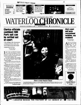 Waterloo Chronicle (Waterloo, On1868), 21 Nov 2001