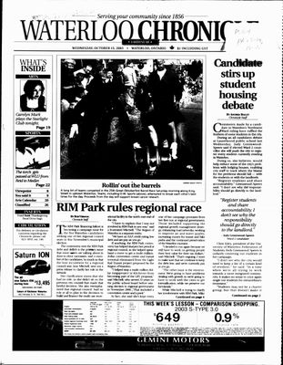 Waterloo Chronicle (Waterloo, On1868), 15 Oct 2003