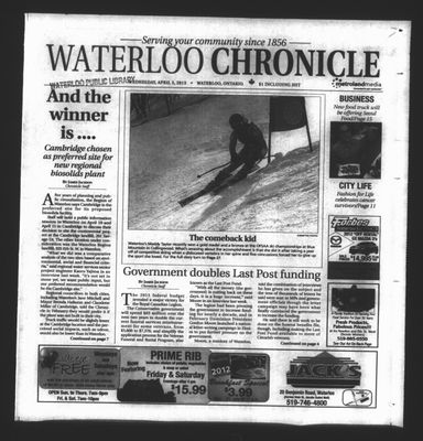 Waterloo Chronicle (Waterloo, On1868), 3 Apr 2013