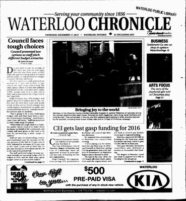 Waterloo Chronicle (Waterloo, On1868), 17 Dec 2015