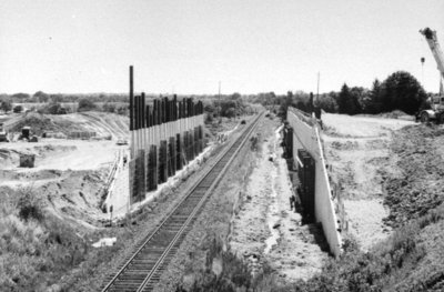 Construction of Rossland Road CPR Bridge, 2002