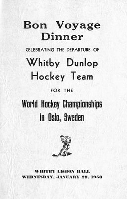 Program for the Bon Voyage dinner for the Whitby Dunlops, 1958.