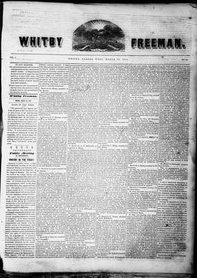 Whitby Freeman (Whitby, ON: J. S. Sprowle, 1850), 27 Mar 1850