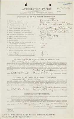 Gordon Algernon Vanstone's Military Service File, 1915