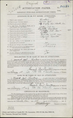 Howard Neil Vanstone's Military Service File, 1916