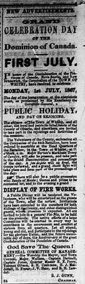 Dominion Day Celebration advertisement, 20 June 1867