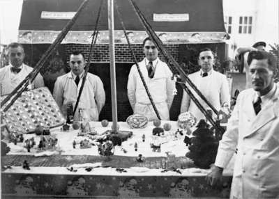 Chefs at Ontario Hospital pose with their Christmas cake display