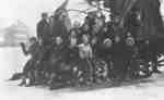 Children on sleigh in front of All Saints' Parish Hall, c. 1940-44