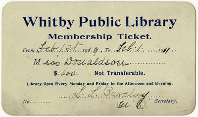 Whitby Public Library Membership Ticket, 1910