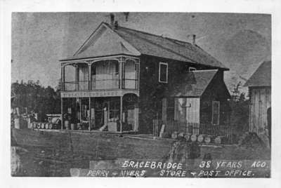 Perry and Myers' General Store at Bracebridge, Ontario, c.1870 (postcard c.1909)