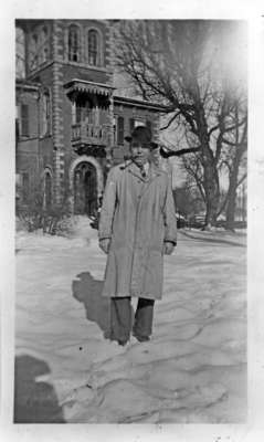 Louis Rousseau standing in front of Dr. Warren's Former Residence, c.1940-1944