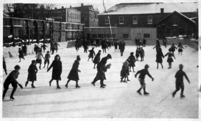 Local Whitby children practise their skating at the outdoor skating rink on Brock Street North