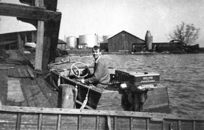 Bill Hatch in Boat at Whitby Harbour, c.1941