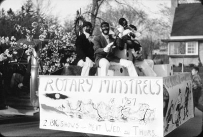 Rotary Minstrels in Blackface at Whitby Dunlops Allan Cup Parade, 1957