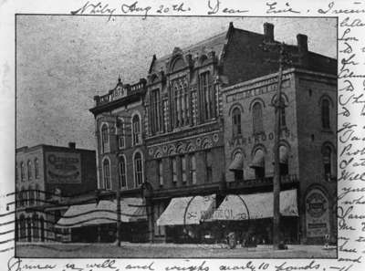 Buildings at north east corner of Brock and Dundas Streets