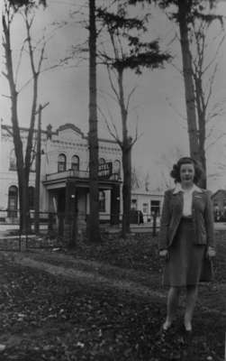 Marcella Rousseau standing in front of Whitby Hotel