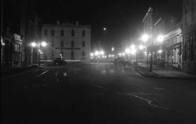 Brock Street looking south from Elm Street at night