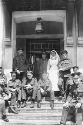 Group of Unidentified Soldiers and a Nurse at the Military Convalescent Hospital, 1917