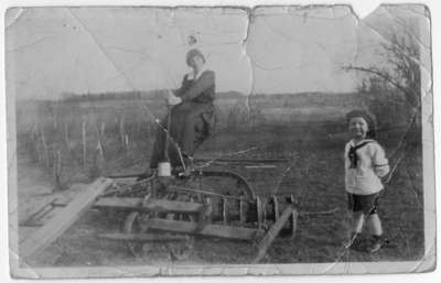 Abigal Victoria Brown Ellis and her son Thomas Grierson Ellis(?) on an unidentified farm in Whitby