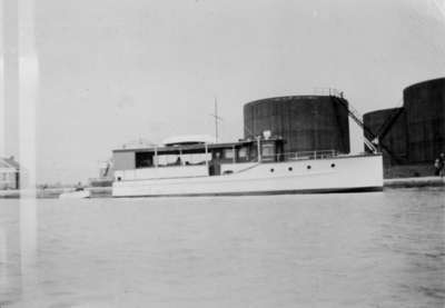 Motor Yacht in front of Argo Petroleum Tanks, c.1938