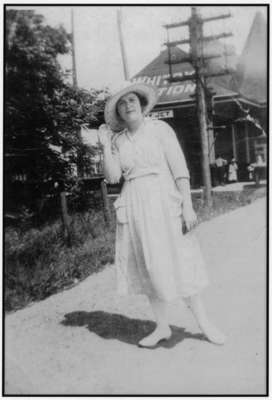 Florence Halpin at Whitby Junction Station, c.1920