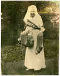 Mrs. John Tait Mathison with socks she knitted for soldiers, c.1915-1918
