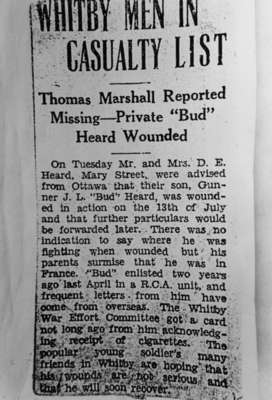 Photo of Newspaper Clipping with Heading &quot;Whitby Men in Casualty List&quot;