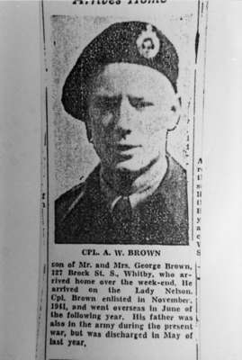 Portrait Photo of Newspaper Clipping about Cpl. A. W. Brown