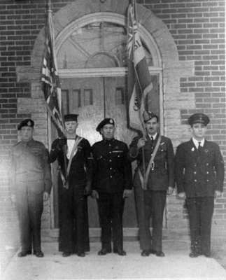 Colour Party in front of Legion Hall, 1945