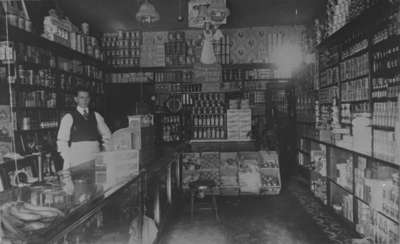 Interior of A.T. Lawler's Grocery Store, c.1912.