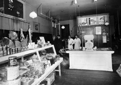 Interior of W.E. Hewis's Meat Market,1933.