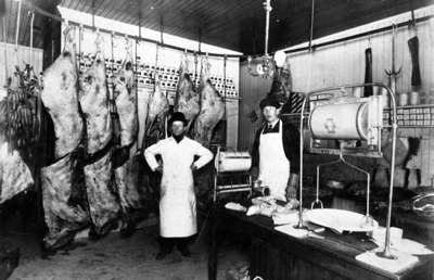 Interior of Herb Wilson's Meat Market, c.1925