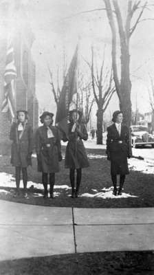 Girl Scouts (Girl Guides) Outside Whitby United Church, c.1940