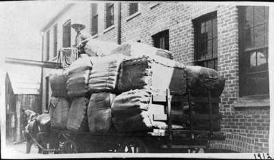 Loaded horse blankets at Samuel Trees and Company (also known as the Blanket Factory), 1912.