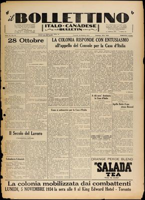 Il Bollettino Italo-Canadese, 26 Oct 1934