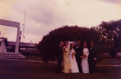 Wedding party in front of the municipal complex.